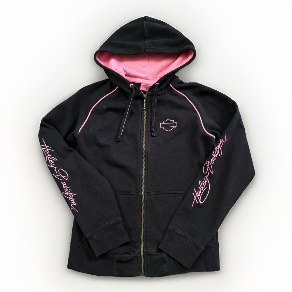 Harley Davidson Black Pink Sweatshirt Jacket Hoodie Women's Size Small HD
